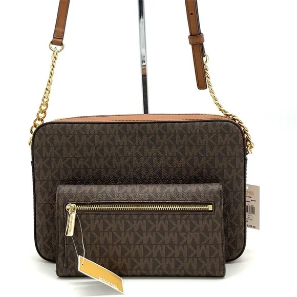 Michael Kors Large EW Crossbody Bag & Large Trifold Wallet Brown/ Gold - Picture 4 of 13